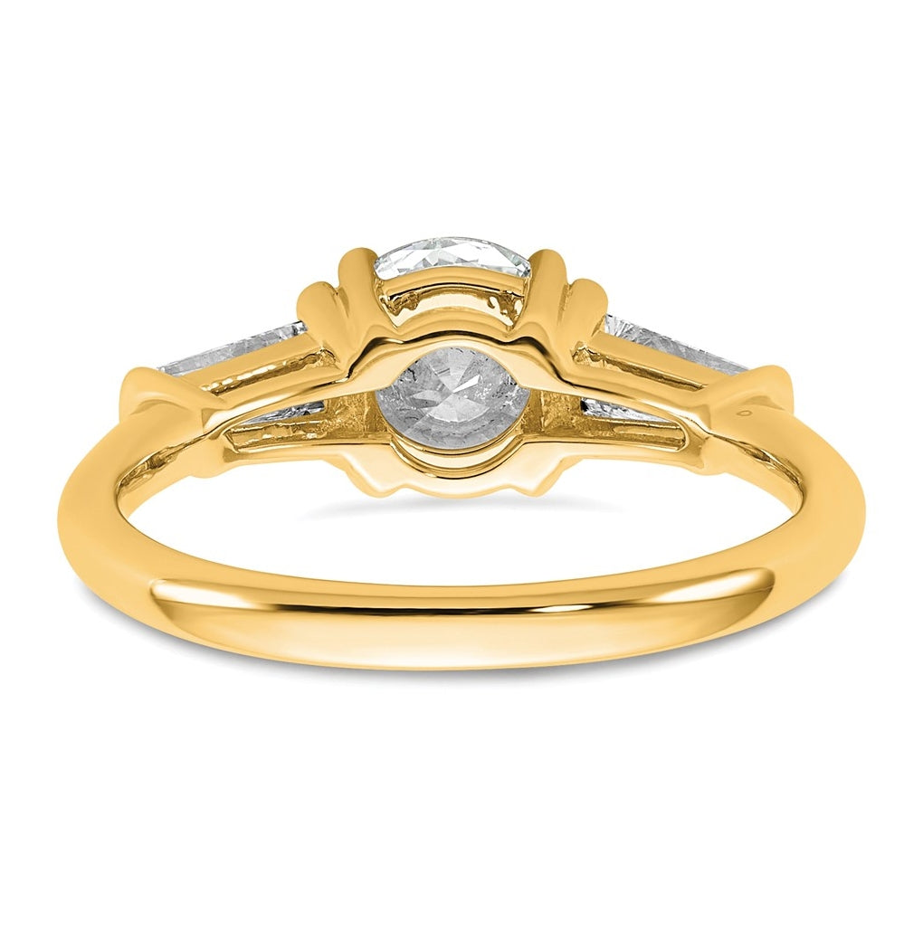 14K Yellow Or White Gold Lab Grown Diamond VS+ F+ Round and Tapered Baguette Complete Three Stone Engagement Ring