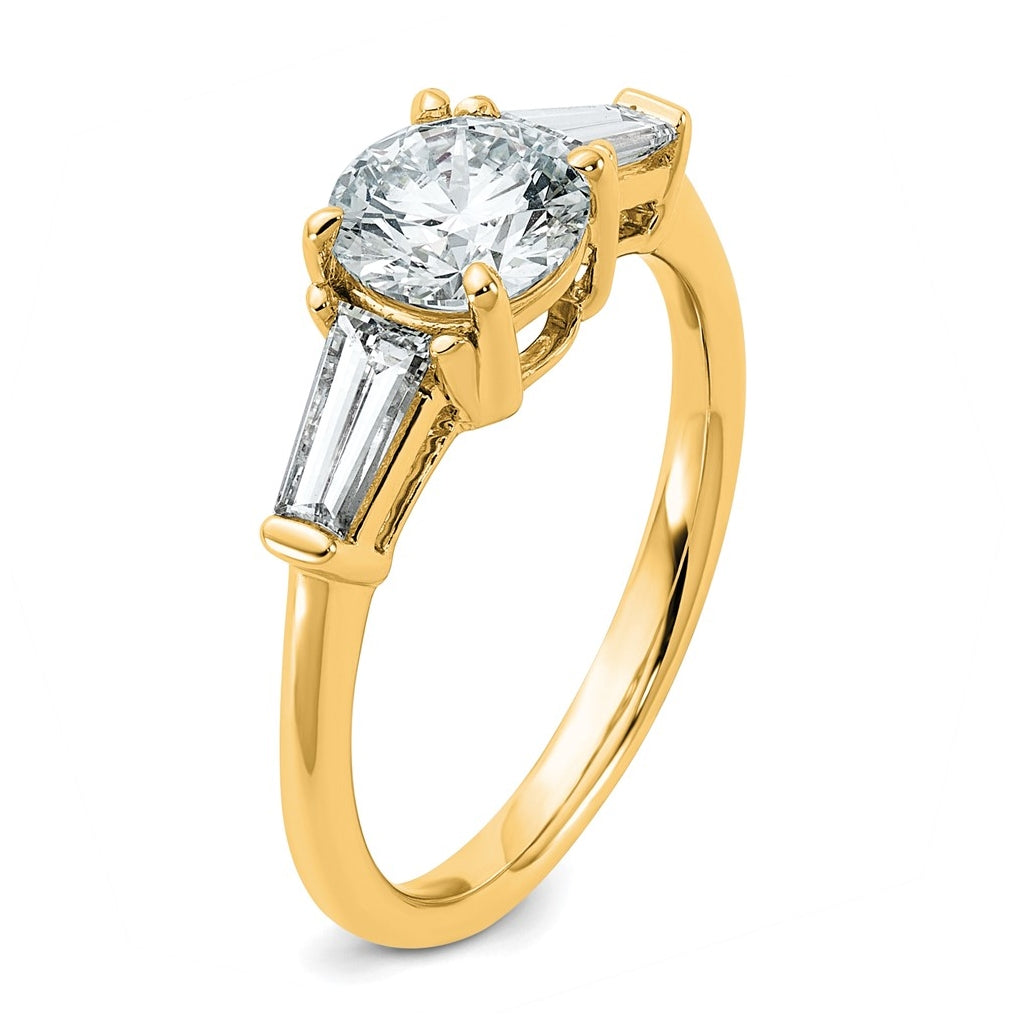 14K Yellow Or White Gold Certified Lab Grown Diamond VS+ F+ Round and Tapered Baguette Complete Three Stone Engagement Ring