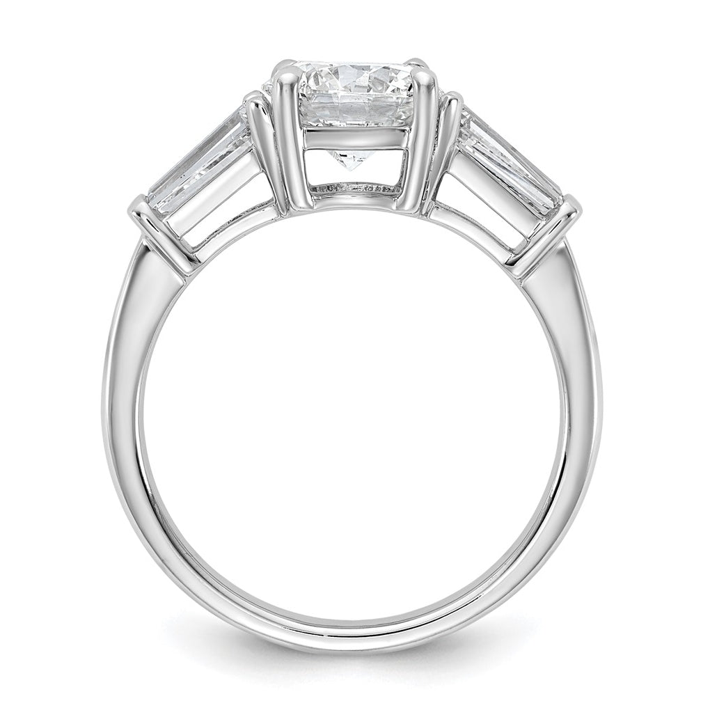14K Yellow Or White Gold Certified Lab Grown Diamond VS+ F+ Round and Tapered Baguette Complete Three Stone Engagement Ring