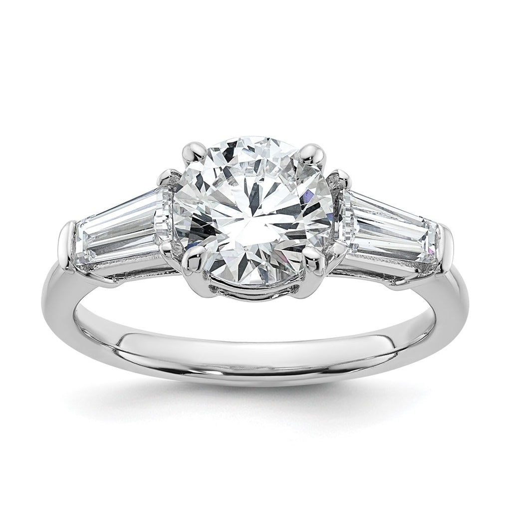 14K Yellow Or White Gold Certified Lab Grown Diamond VS+ F+ Round and Tapered Baguette Complete Three Stone Engagement Ring