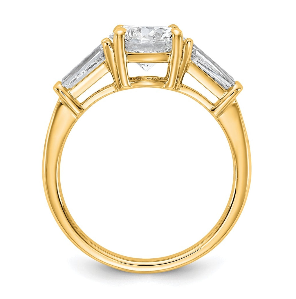 14K Yellow Or White Gold Certified Lab Grown Diamond VS+ F+ Round and Tapered Baguette Complete Three Stone Engagement Ring