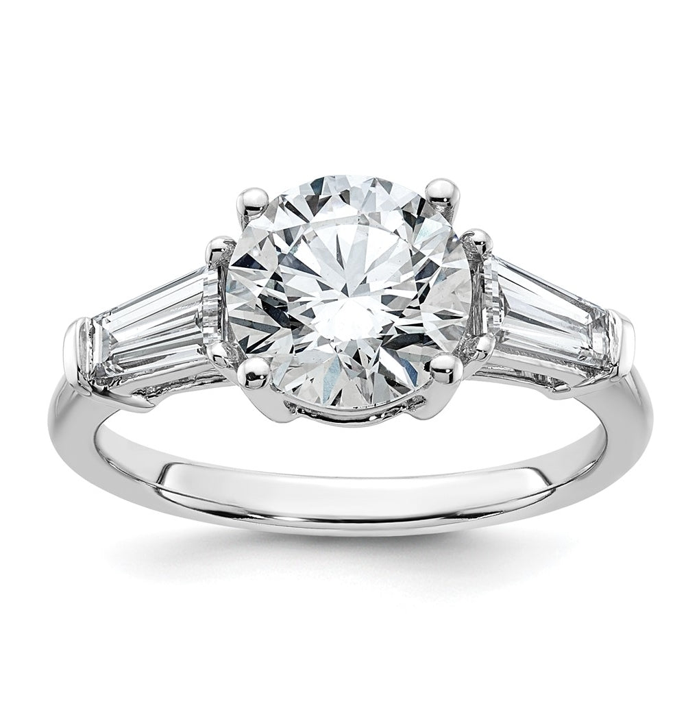 14K Yellow Or White Gold Certified Lab Grown Diamond VS+ F+ Round and Tapered Baguette Complete Three Stone Engagement Ring