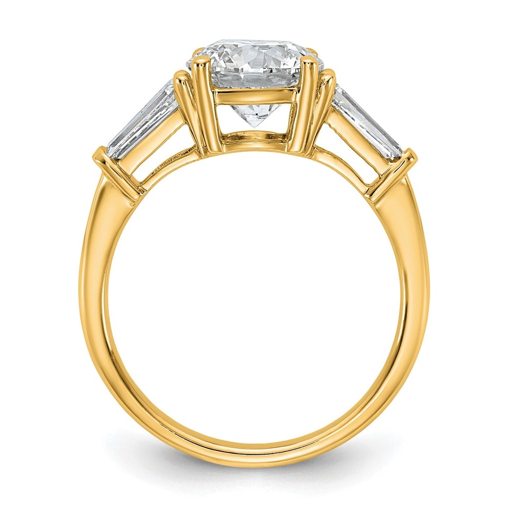 14K Yellow Or White Gold Certified Lab Grown Diamond VS+ F+ Round and Tapered Baguette Complete Three Stone Engagement Ring