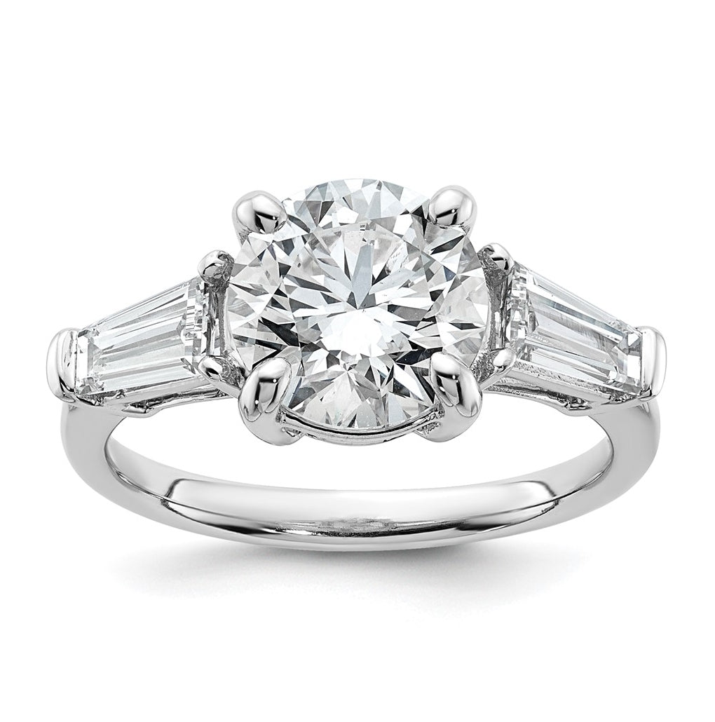 14K Yellow Or White Gold Certified Lab Grown Diamond VS+ F+ Round and Tapered Baguette Complete Three Stone Engagement Ring