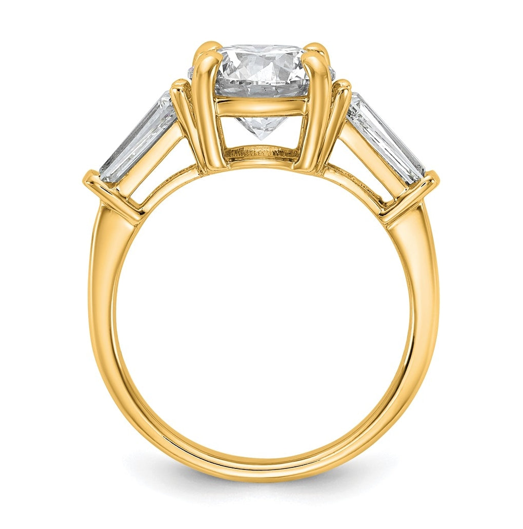14K Yellow Or White Gold Certified Lab Grown Diamond VS+ F+ Round and Tapered Baguette Complete Three Stone Engagement Ring