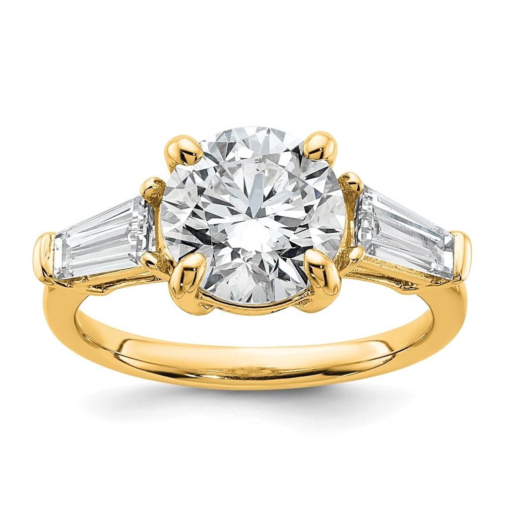 14K Yellow Or White Gold Certified Lab Grown Diamond VS+ F+ Round and Tapered Baguette Complete Three Stone Engagement Ring
