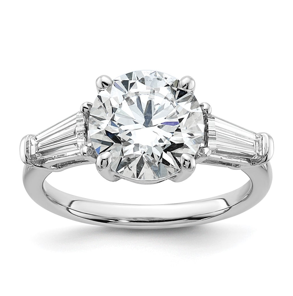 14K Yellow Or White Gold Certified Lab Grown Diamond VS+ F+ Round and Tapered Baguette Complete Three Stone Engagement Ring