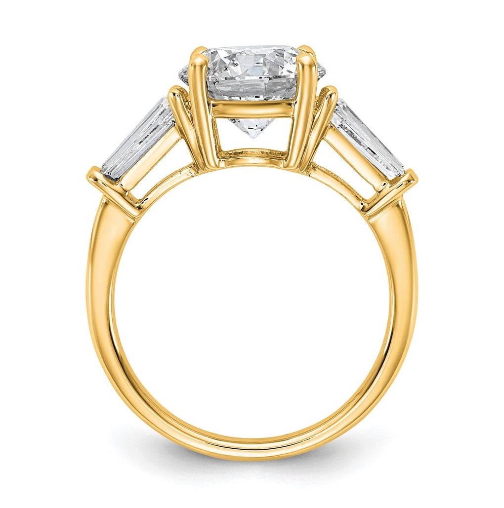 14K Yellow Or White Gold Certified Lab Grown Diamond VS+ F+ Round and Tapered Baguette Complete Three Stone Engagement Ring