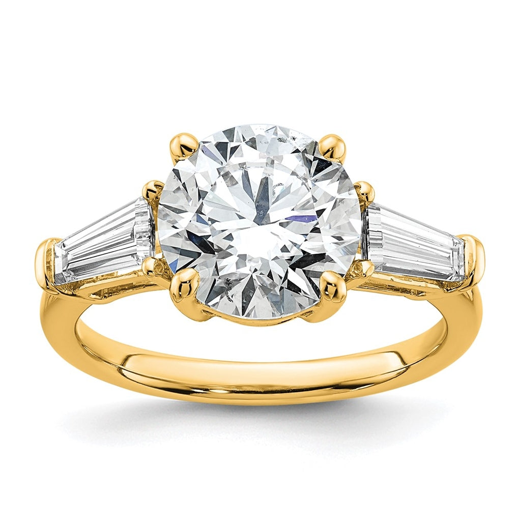 14K Yellow Or White Gold Certified Lab Grown Diamond VS+ F+ Round and Tapered Baguette Complete Three Stone Engagement Ring