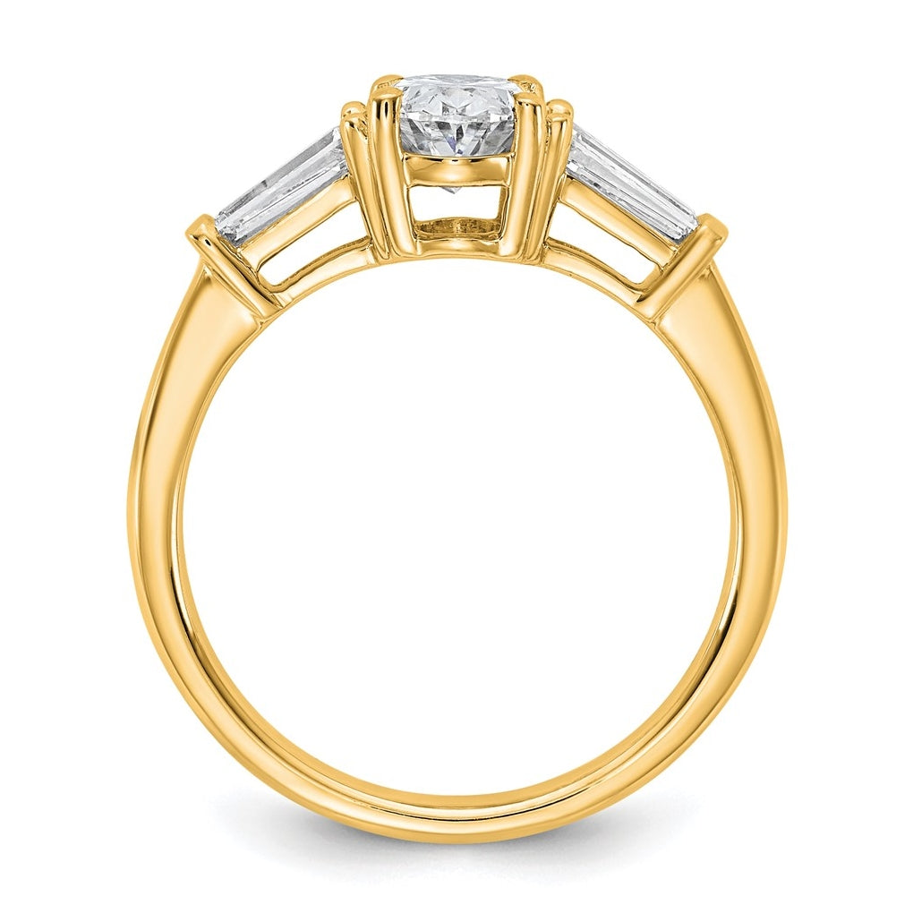 14k Yellow Gold 1 1/2 carat Certified Lab Grown Diamond VS+ F+ Oval and Tapered Baguette Complete Three Stone Engagement Ring