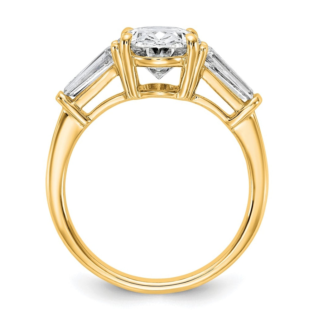 14k Yellow Gold 3 1/5 carat Certified Lab Grown Diamond VS+ F+ Oval and Tapered Baguette Complete Three Stone Engagement Ring
