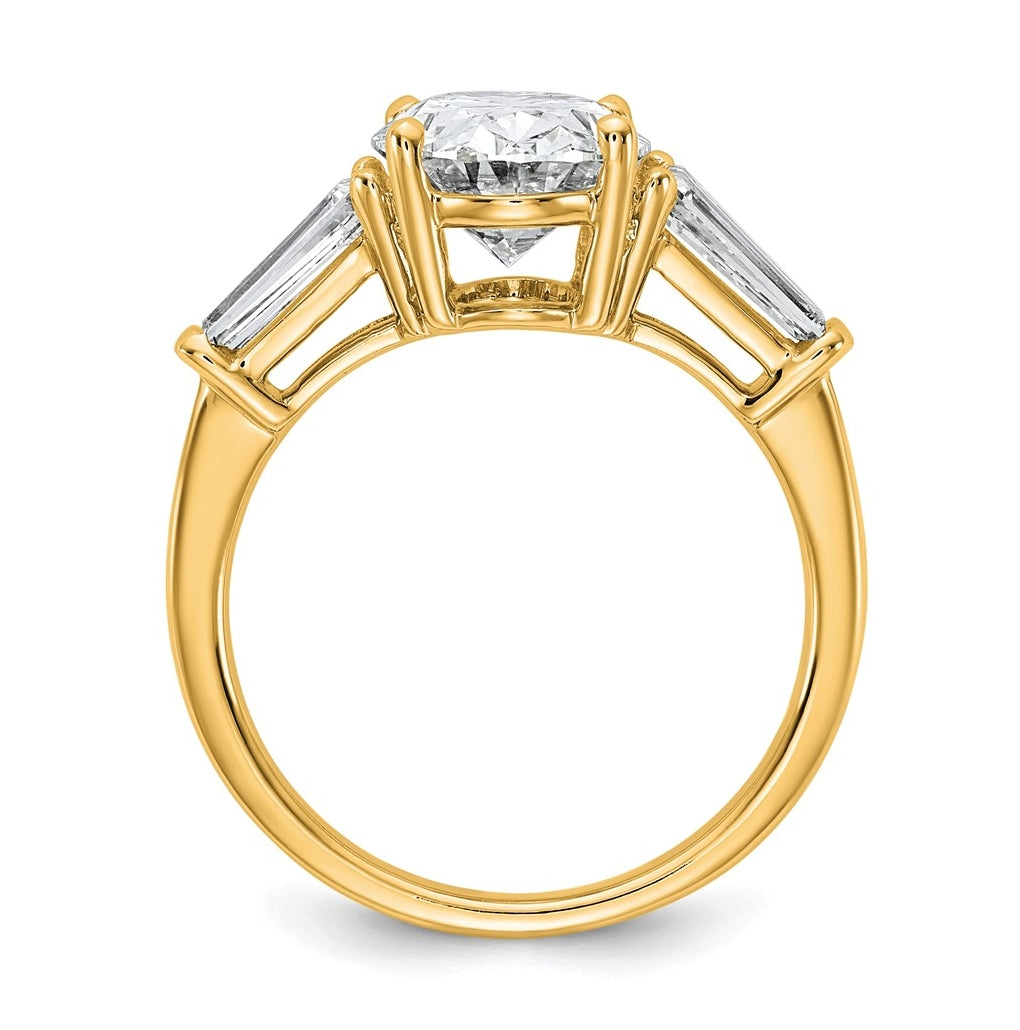 14k Yellow Gold 3 3/4 carat Certified Lab Grown Diamond VS+ F+ Oval and Tapered Baguette Complete Three Stone Engagement Ring