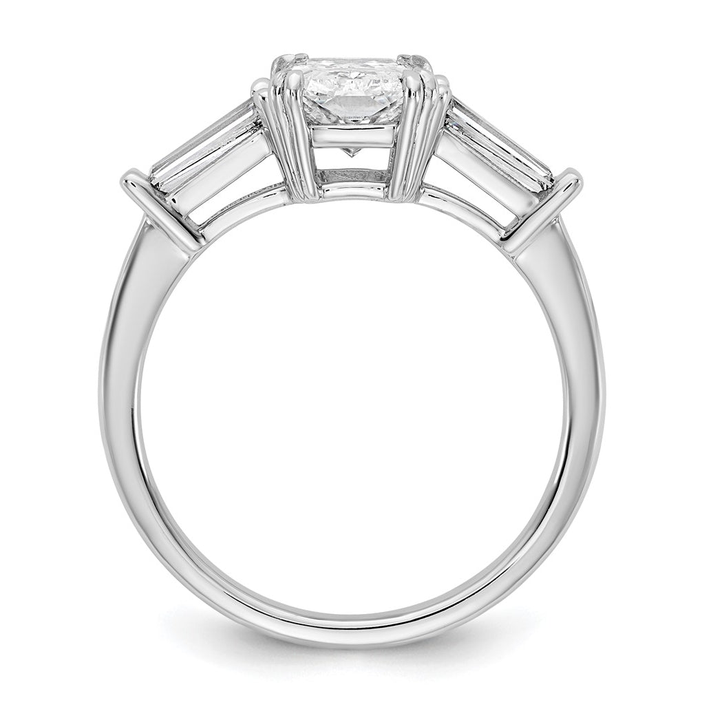 14k White Gold 2 carat Certified Lab Grown Diamond VS+ F+ Radiant with Tapered Baguette Sides Complete Engagement Ring