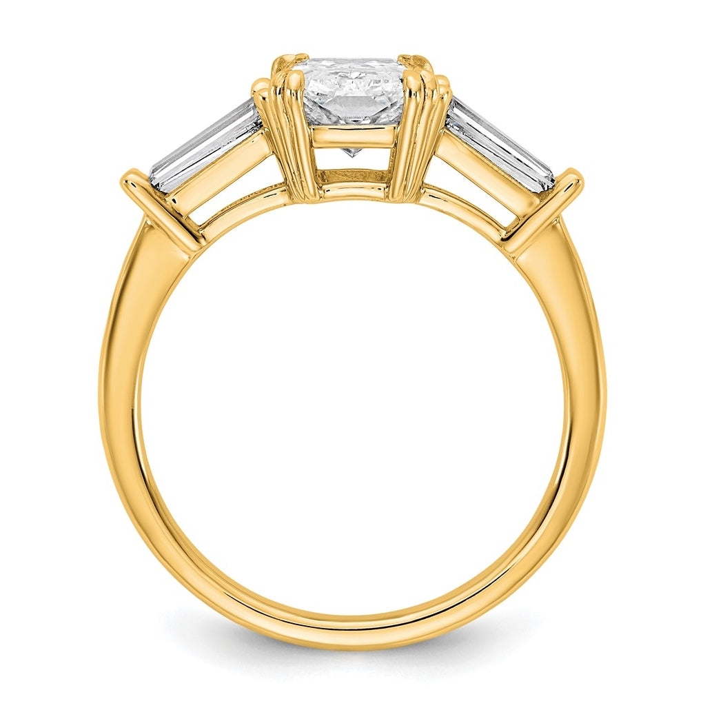 14k Yellow Gold 2 carat Certified Lab Grown Diamond VS+ F+ Radiant with Tapered Baguette Sides Complete Engagement Ring