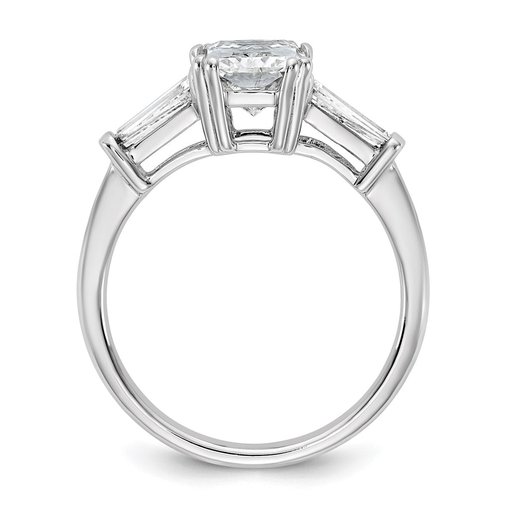 14k White Gold 2 5/8 carat Certified Lab Grown Diamond VS+ F+ Radiant with Tapered Baguette Sides Complete Engagement Ring