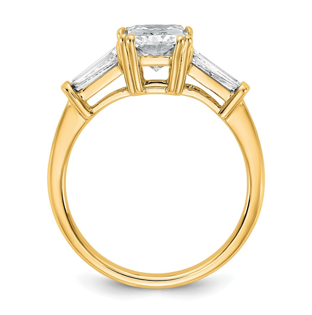 14k Yellow Gold 2 5/8 carat Certified Lab Grown Diamond VS+ F+ Radiant with Tapered Baguette Sides Complete Engagement Ring