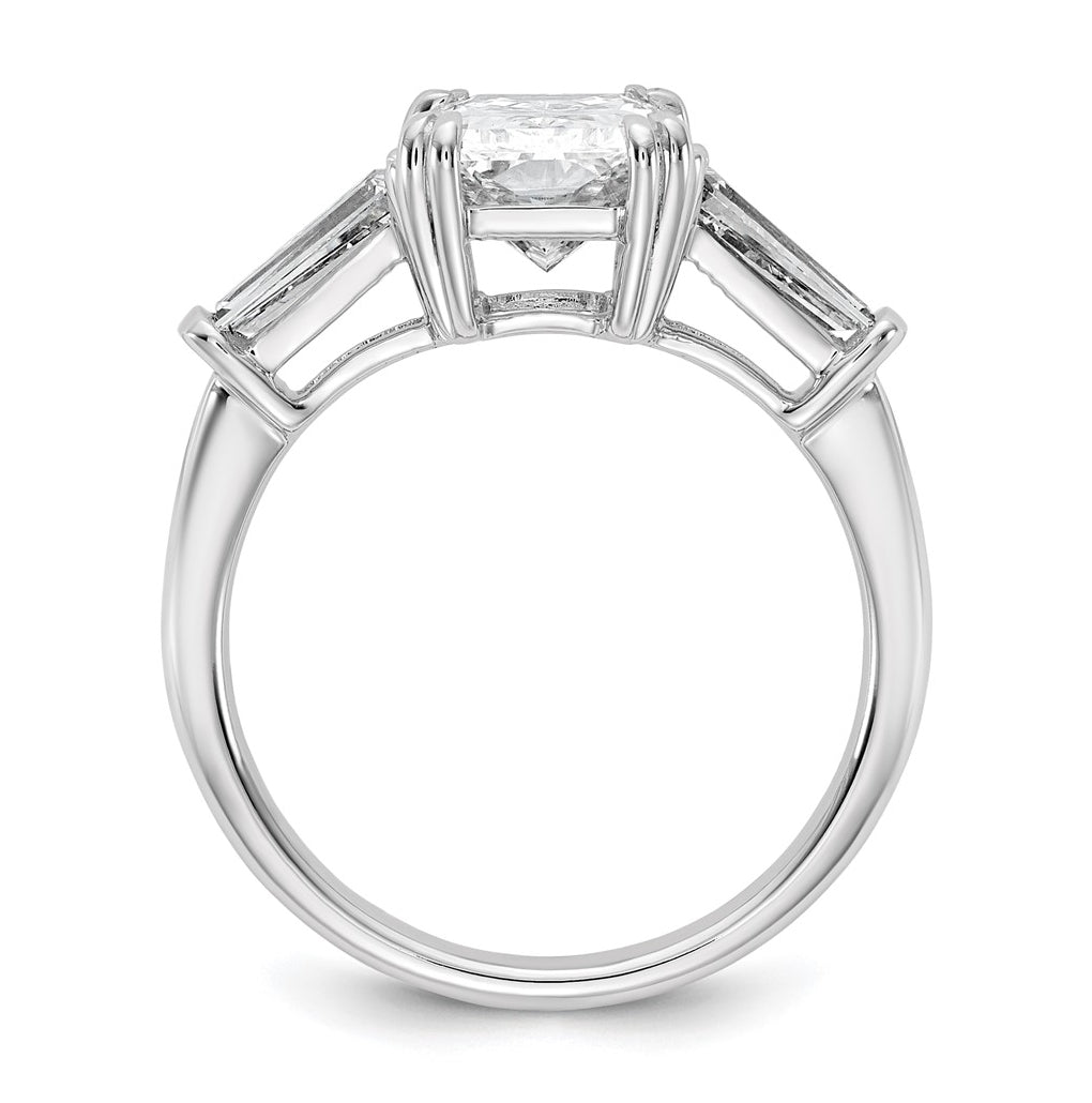14k White Gold 3 1/5 carat Certified Lab Grown Diamond VS+ F+ Radiant with Tapered Baguette Sides Complete Engagement Ring