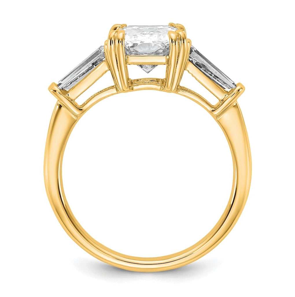 14k Yellow Gold 3 1/5 carat Certified Lab Grown Diamond VS+ F+ Radiant with Tapered Baguette Sides Complete Engagement Ring