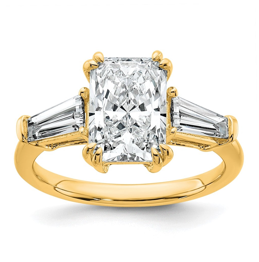 14k Yellow Gold 3 1/5 carat Certified Lab Grown Diamond VS+ F+ Radiant with Tapered Baguette Sides Complete Engagement Ring