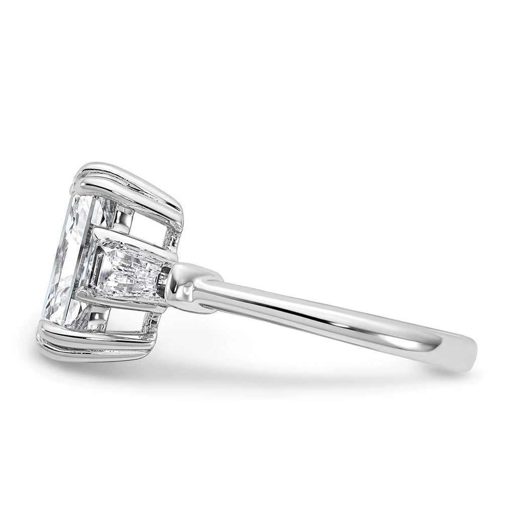 14k White Gold 3 3/4 carat Certified Lab Grown Diamond VS+ F+ Radiant with Tapered Baguette Sides Complete Engagement Ring