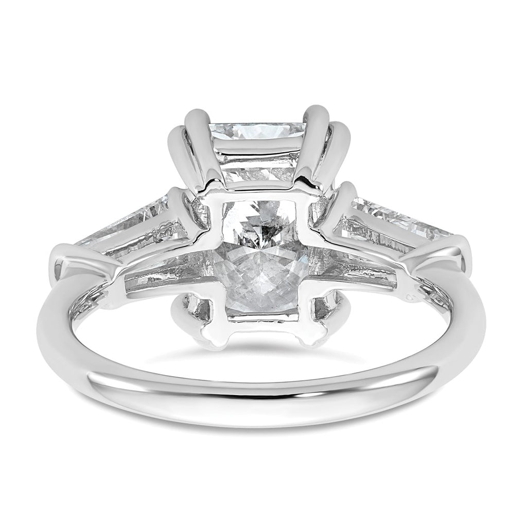 14k White Gold 3 3/4 carat Certified Lab Grown Diamond VS+ F+ Radiant with Tapered Baguette Sides Complete Engagement Ring