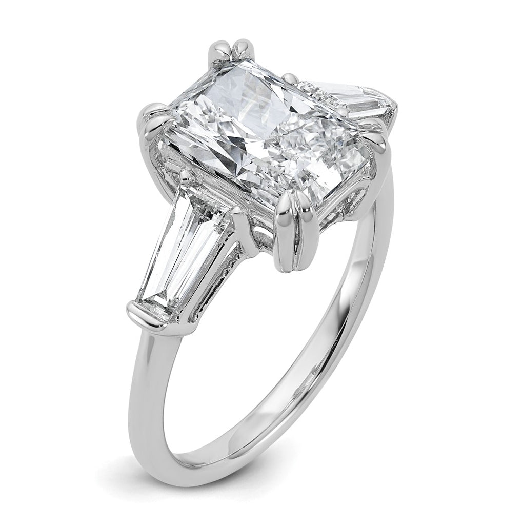 14k White Gold 3 3/4 carat Certified Lab Grown Diamond VS+ F+ Radiant with Tapered Baguette Sides Complete Engagement Ring