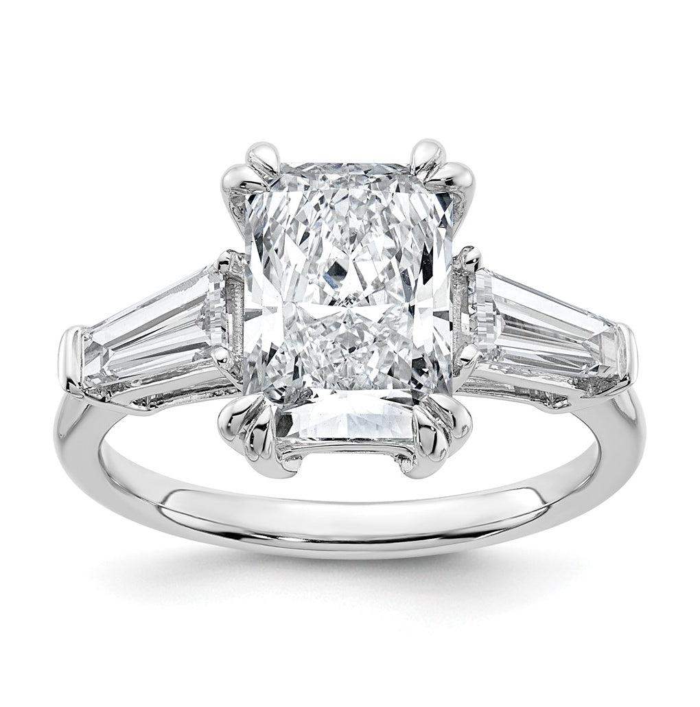 14k White Gold 3 3/4 carat Certified Lab Grown Diamond VS+ F+ Radiant with Tapered Baguette Sides Complete Engagement Ring