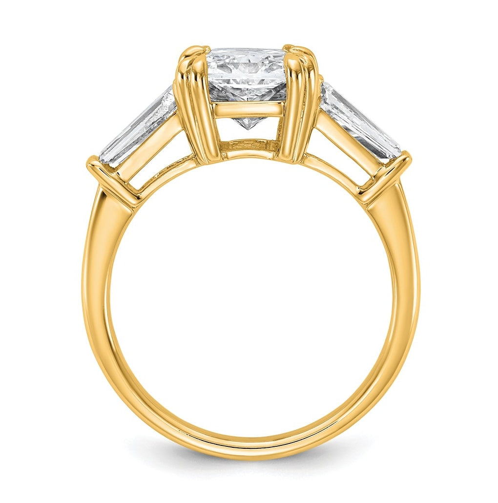 14k Yellow Gold 3 3/4 carat Certified Lab Grown Diamond VS+ F+ Radiant with Tapered Baguette Sides Complete Engagement Ring