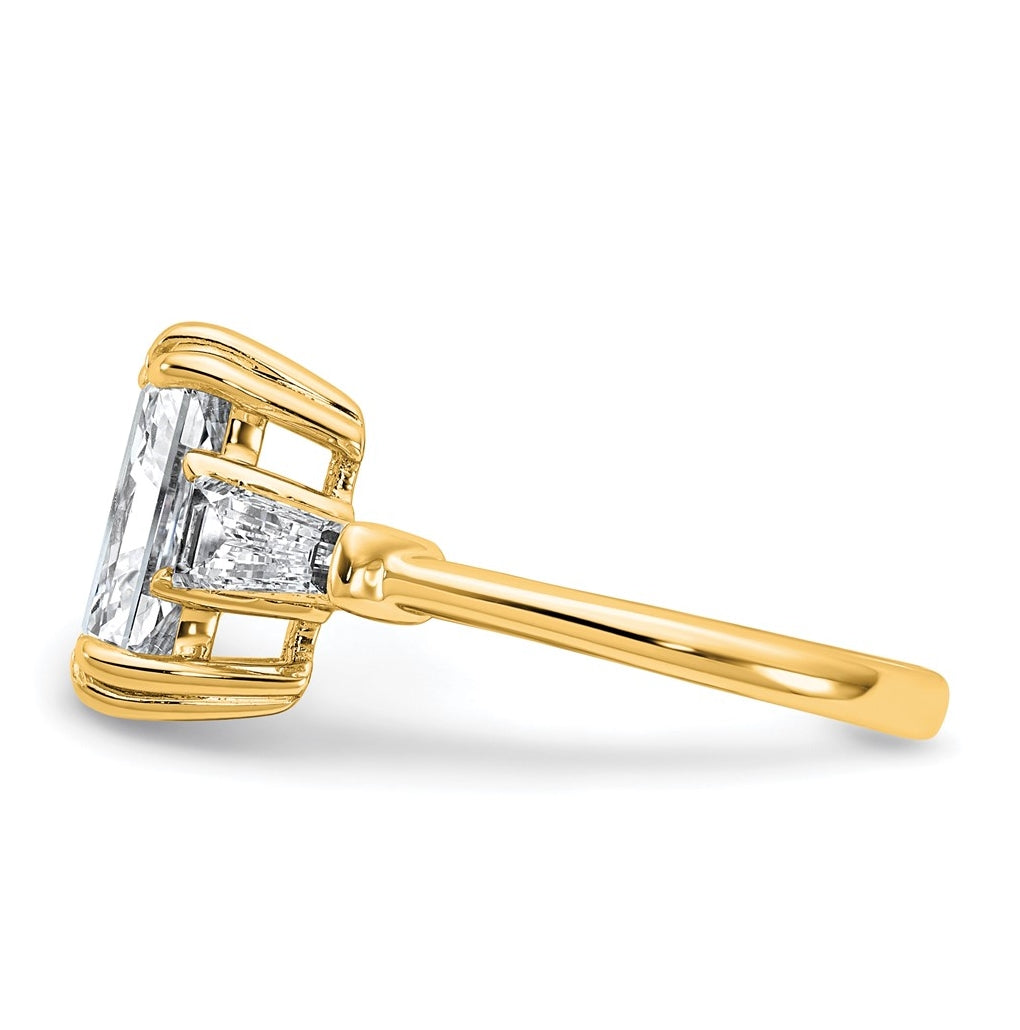 14k Yellow Gold 3 3/4 carat Certified Lab Grown Diamond VS+ F+ Radiant with Tapered Baguette Sides Complete Engagement Ring
