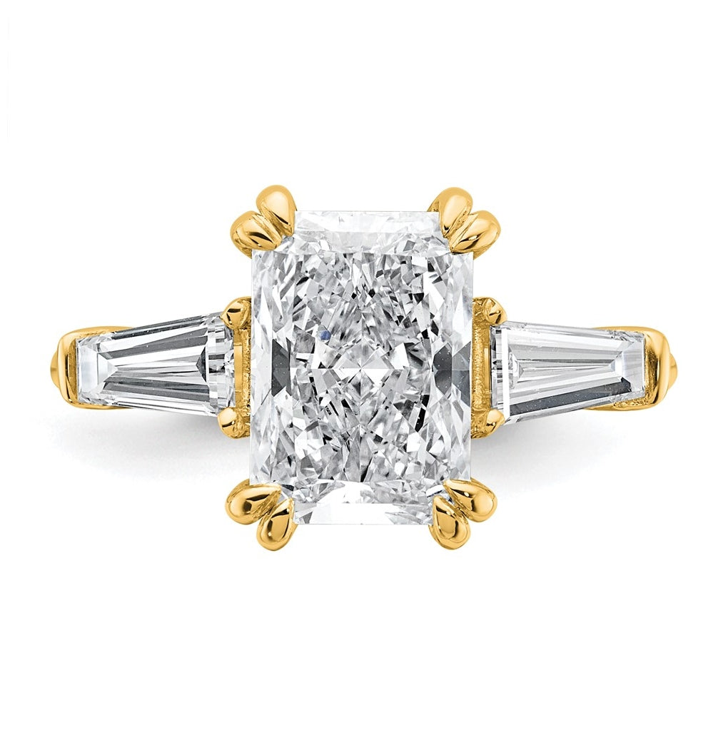 14k Yellow Gold 3 3/4 carat Certified Lab Grown Diamond VS+ F+ Radiant with Tapered Baguette Sides Complete Engagement Ring