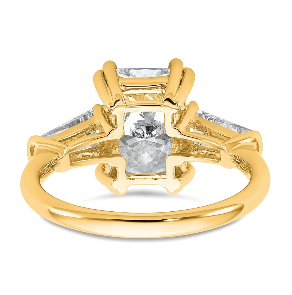 14k Yellow Gold 3 3/4 carat Certified Lab Grown Diamond VS+ F+ Radiant with Tapered Baguette Sides Complete Engagement Ring