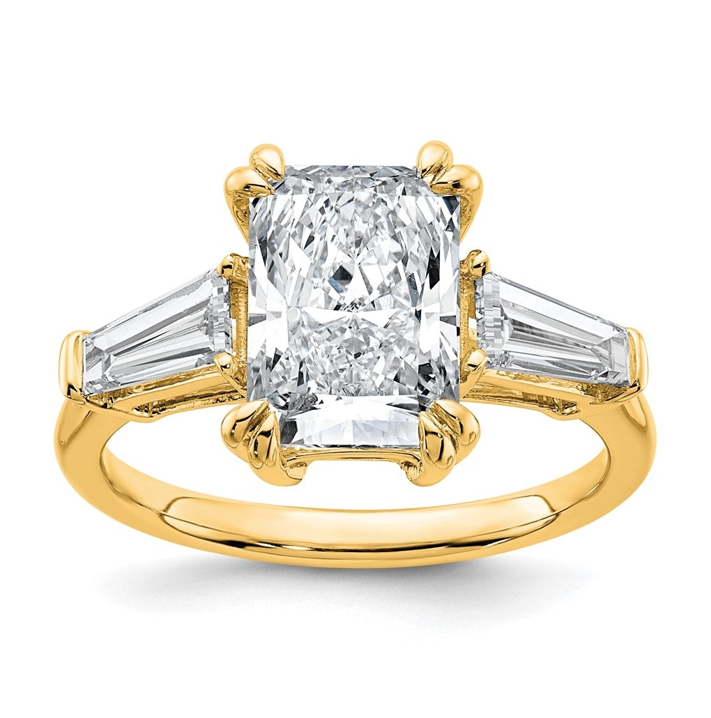 14k Yellow Gold 3 3/4 carat Certified Lab Grown Diamond VS+ F+ Radiant with Tapered Baguette Sides Complete Engagement Ring