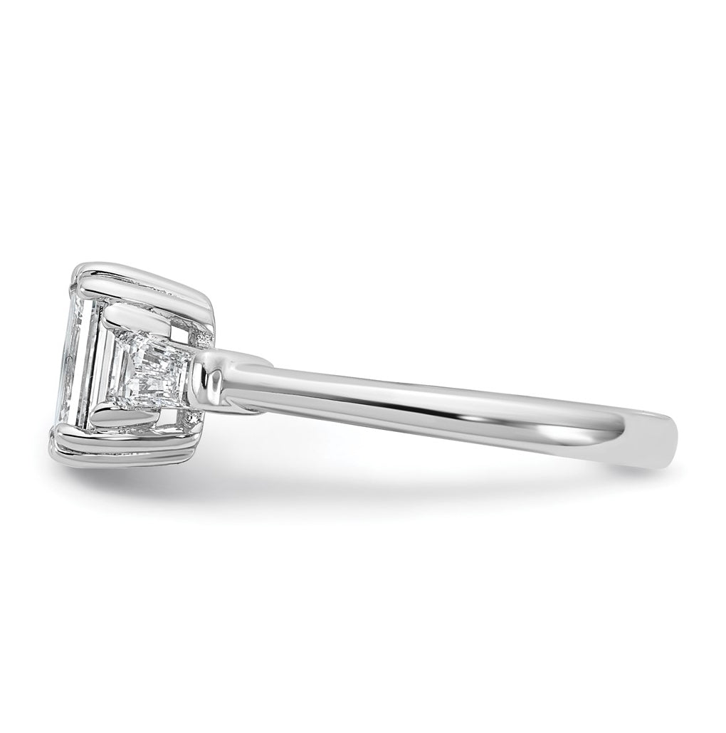 14k White Gold 1 1/2 carat Certified Lab Grown Diamond VS+ F+ Complete Emerald and Tapered Baguette Engagement Ring