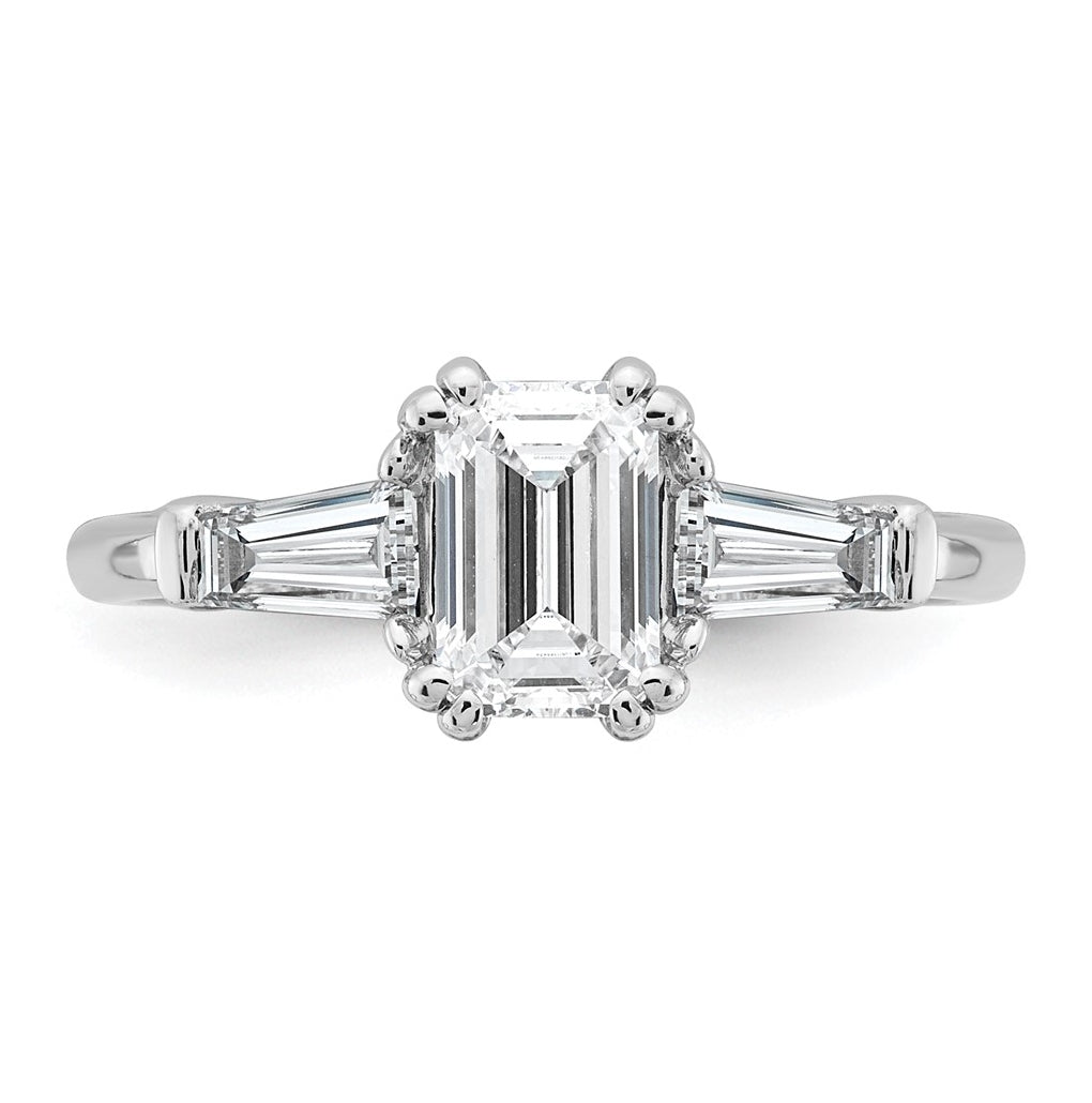 14k White Gold 1 1/2 carat Certified Lab Grown Diamond VS+ F+ Complete Emerald and Tapered Baguette Engagement Ring