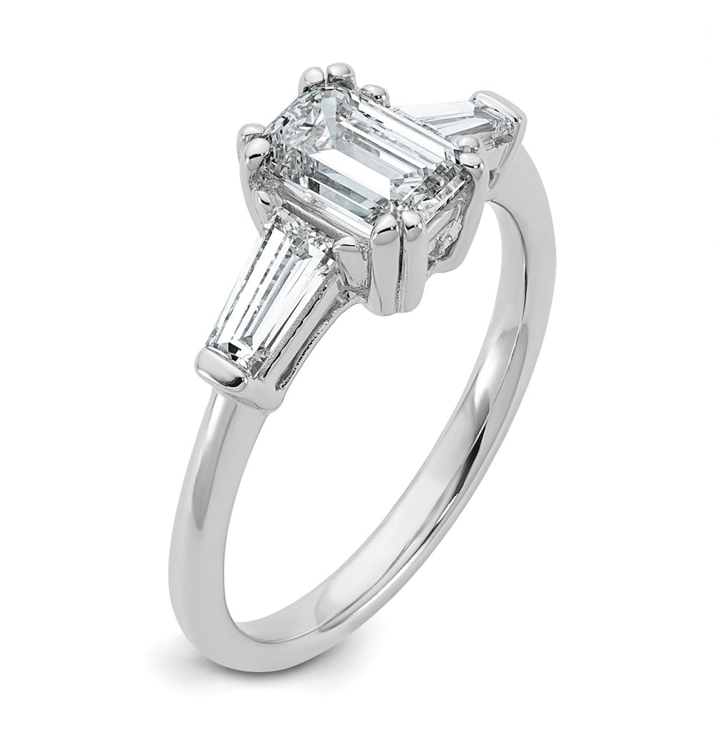 14k White Gold 1 1/2 carat Certified Lab Grown Diamond VS+ F+ Complete Emerald and Tapered Baguette Engagement Ring