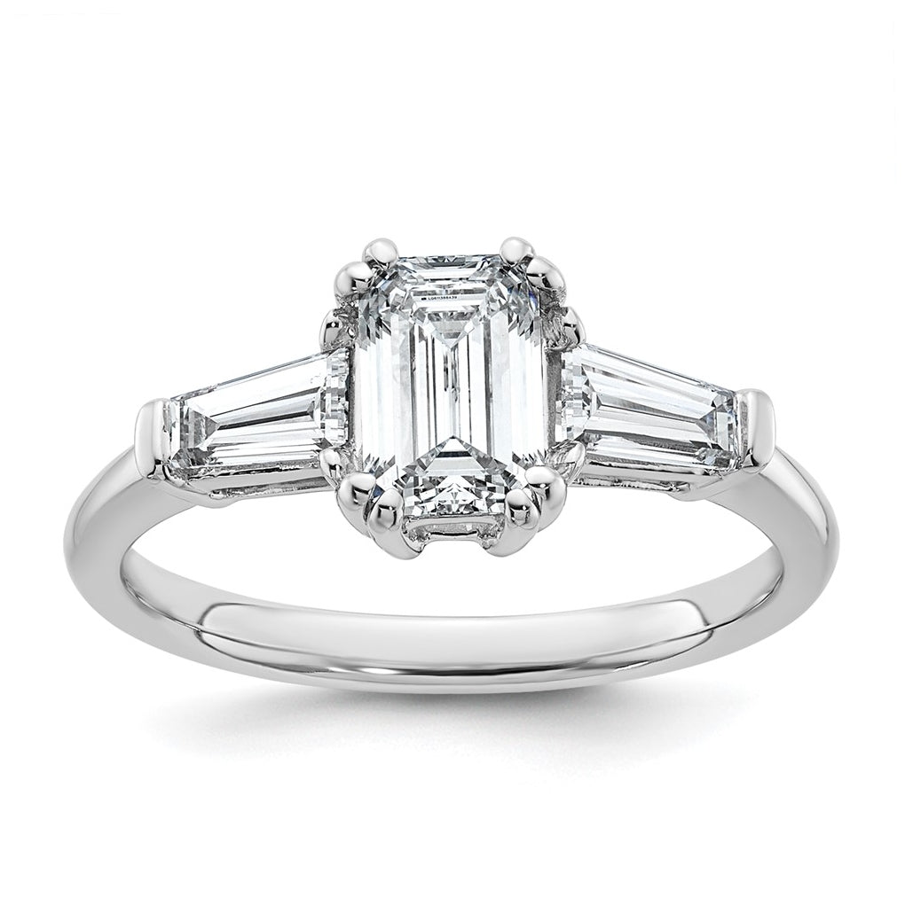 14k White Gold 1 1/2 carat Certified Lab Grown Diamond VS+ F+ Complete Emerald and Tapered Baguette Engagement Ring