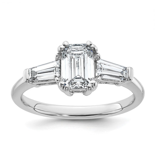 14k White Gold 1 1/2 carat Certified Lab Grown Diamond VS+ F+ Complete Emerald and Tapered Baguette Engagement Ring