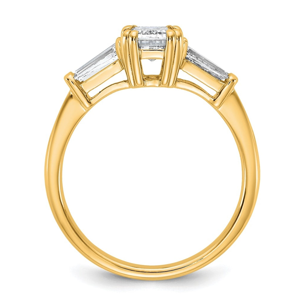14k Yellow Gold 1 1/2 carat Certified Lab Grown Diamond VS+ F+ Complete Emerald and Tapered Baguette Engagement Ring