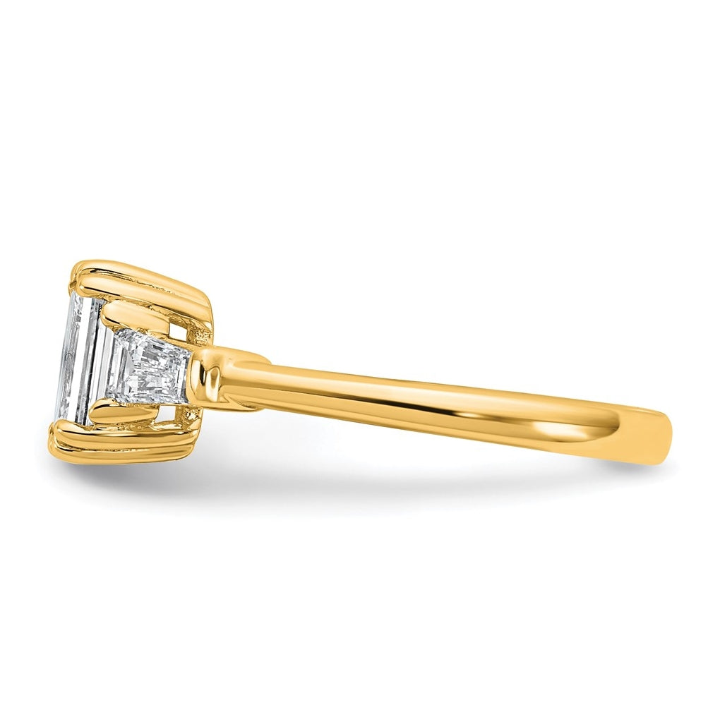 14k Yellow Gold 1 1/2 carat Certified Lab Grown Diamond VS+ F+ Complete Emerald and Tapered Baguette Engagement Ring