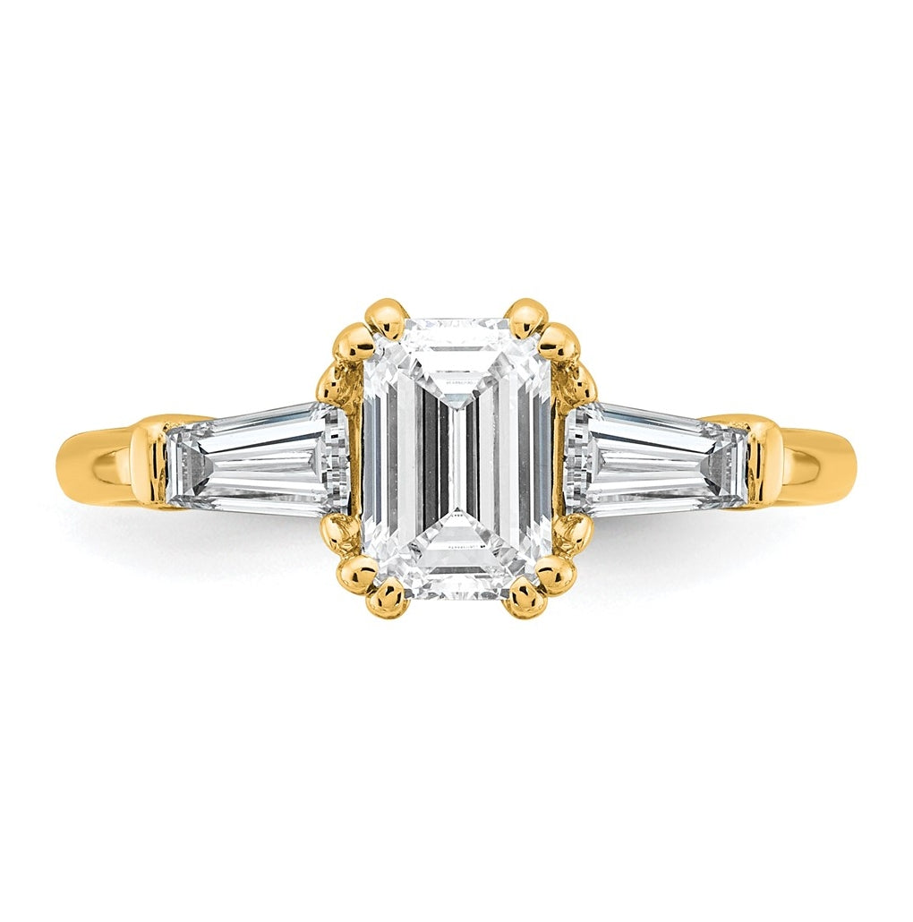 14k Yellow Gold 1 1/2 carat Certified Lab Grown Diamond VS+ F+ Complete Emerald and Tapered Baguette Engagement Ring
