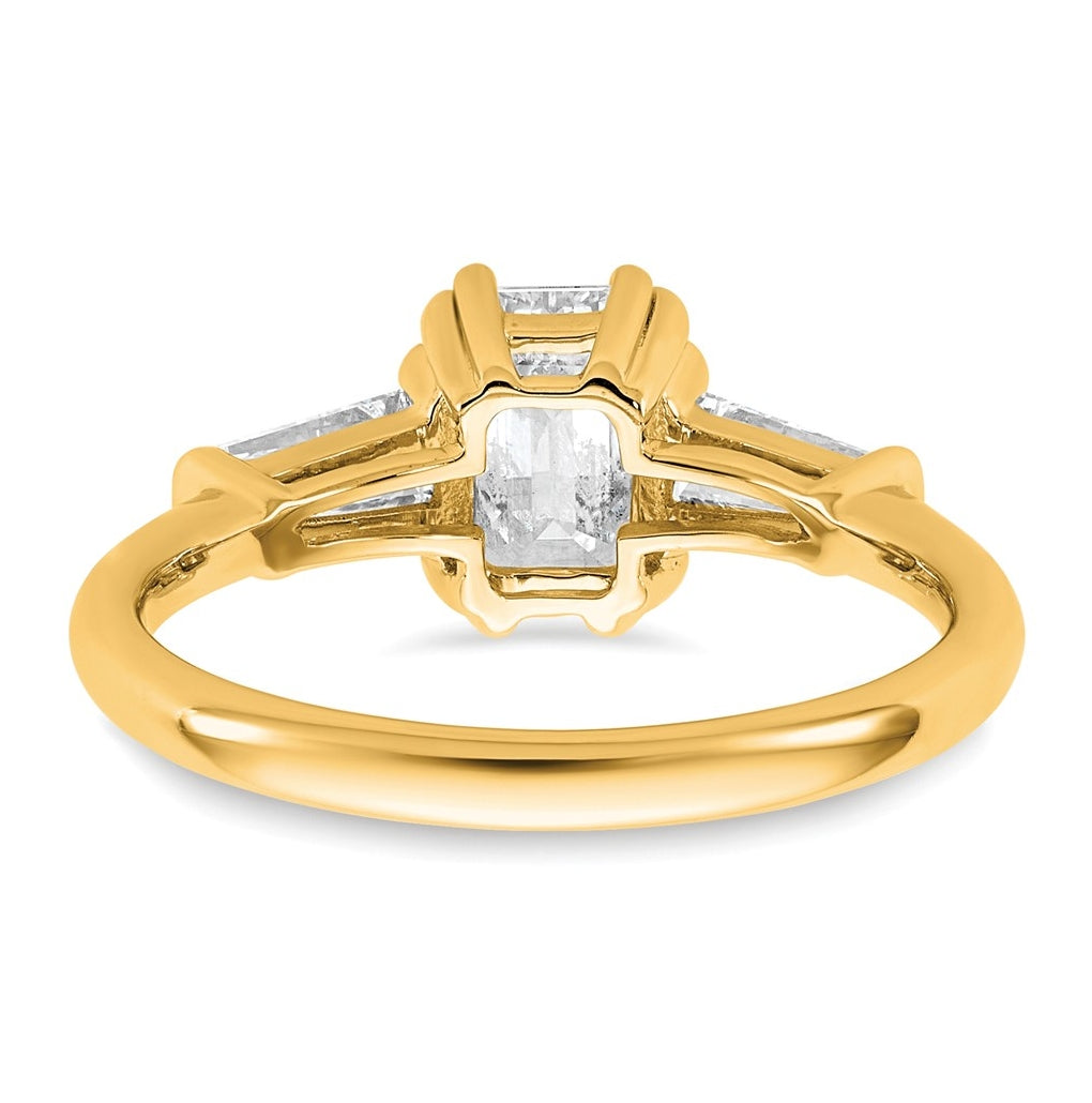 14k Yellow Gold 1 1/2 carat Certified Lab Grown Diamond VS+ F+ Complete Emerald and Tapered Baguette Engagement Ring