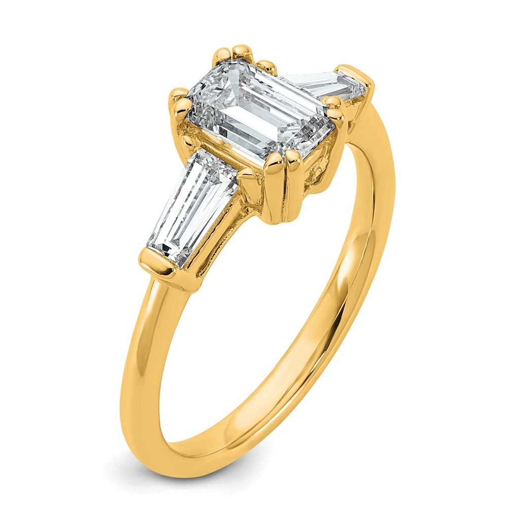 14k Yellow Gold 1 1/2 carat Certified Lab Grown Diamond VS+ F+ Complete Emerald and Tapered Baguette Engagement Ring