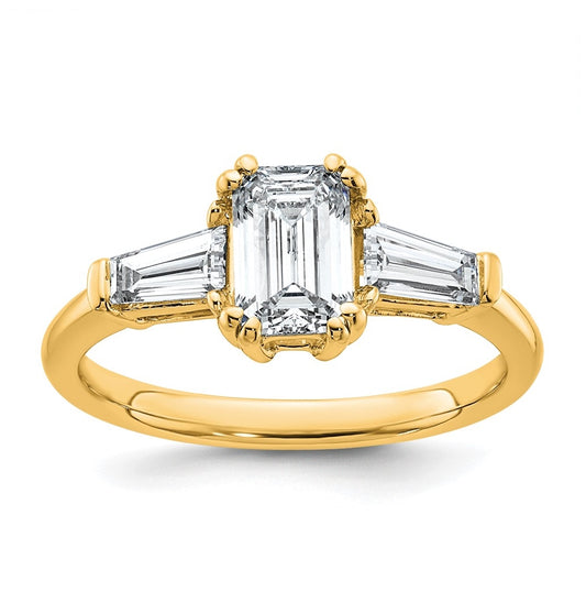 14k Yellow Gold 1 1/2 carat Certified Lab Grown Diamond VS+ F+ Complete Emerald and Tapered Baguette Engagement Ring