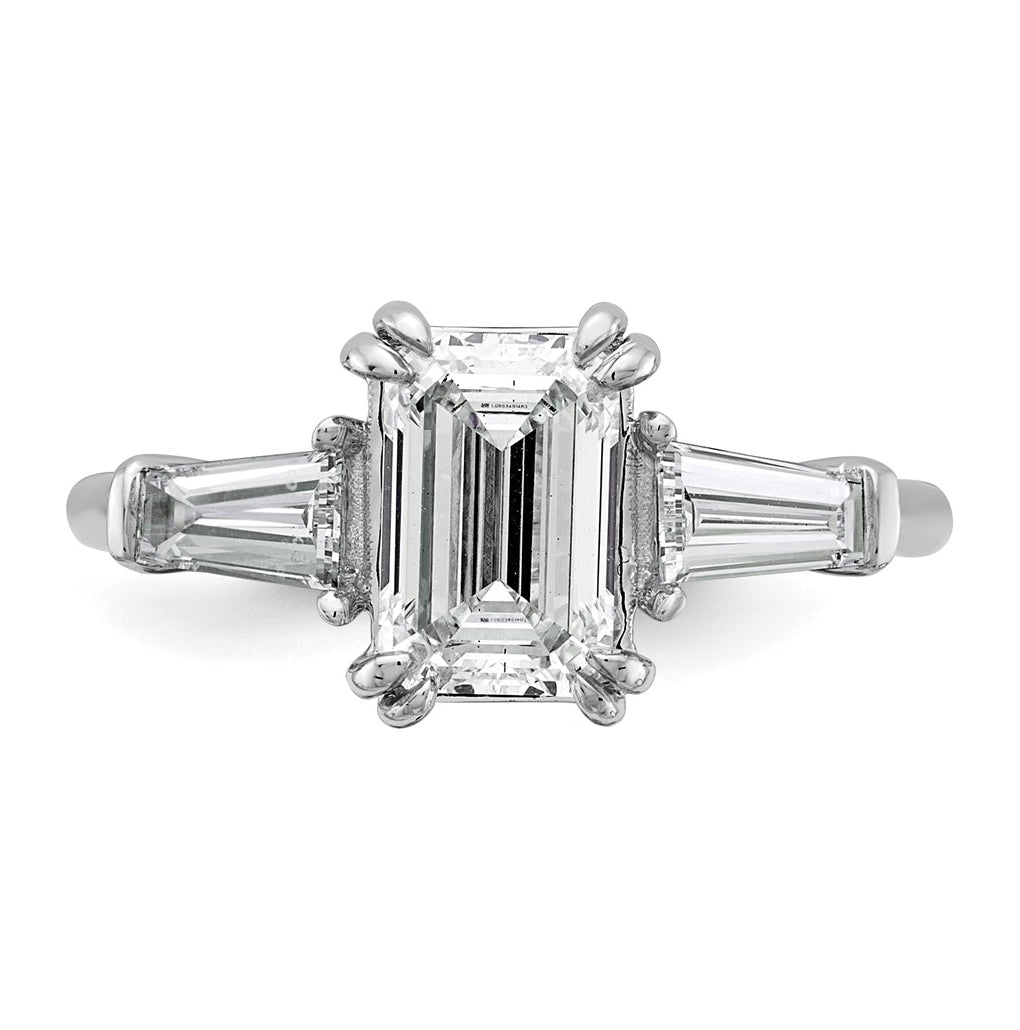 14k White Gold 2 1/5 carat Certified Lab Grown Diamond VS+ F+ Complete Emerald and Tapered Baguette Engagement Ring