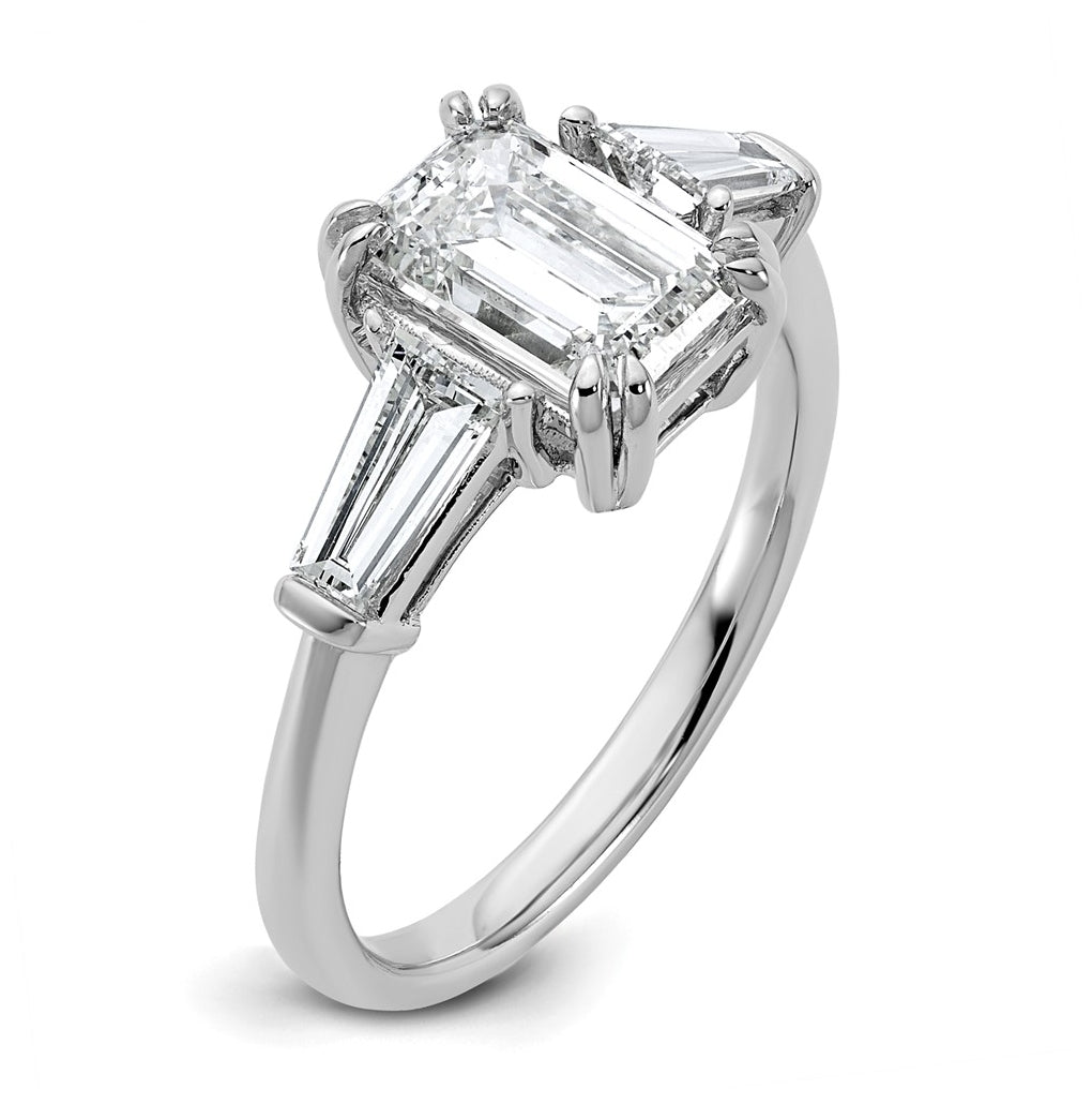 14k White Gold 2 1/5 carat Certified Lab Grown Diamond VS+ F+ Complete Emerald and Tapered Baguette Engagement Ring