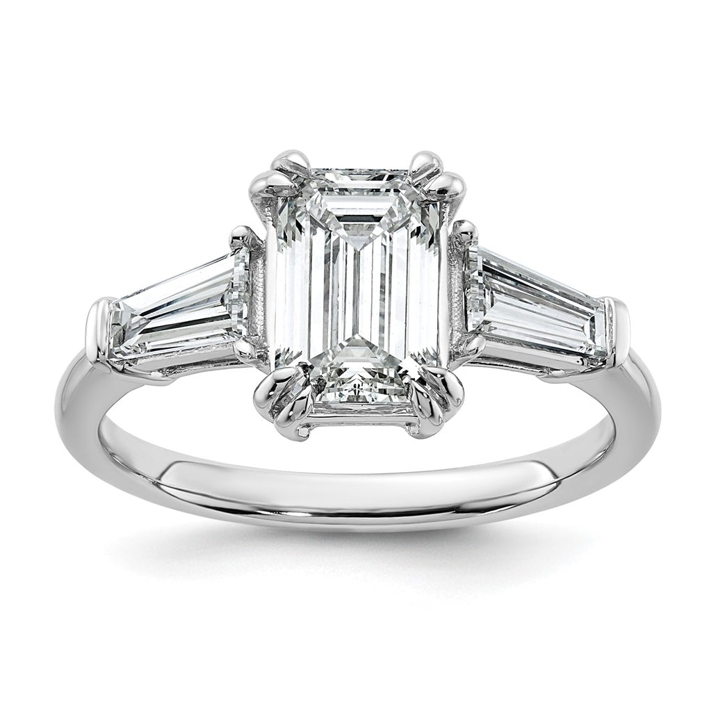 14k White Gold 2 1/5 carat Certified Lab Grown Diamond VS+ F+ Complete Emerald and Tapered Baguette Engagement Ring