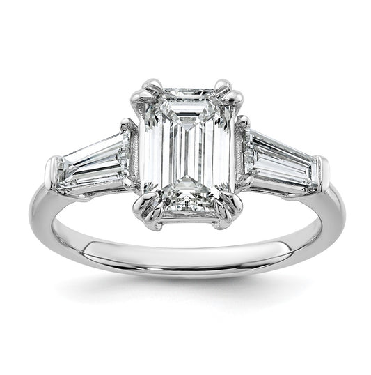 14k White Gold 2 1/5 carat Certified Lab Grown Diamond VS+ F+ Complete Emerald and Tapered Baguette Engagement Ring