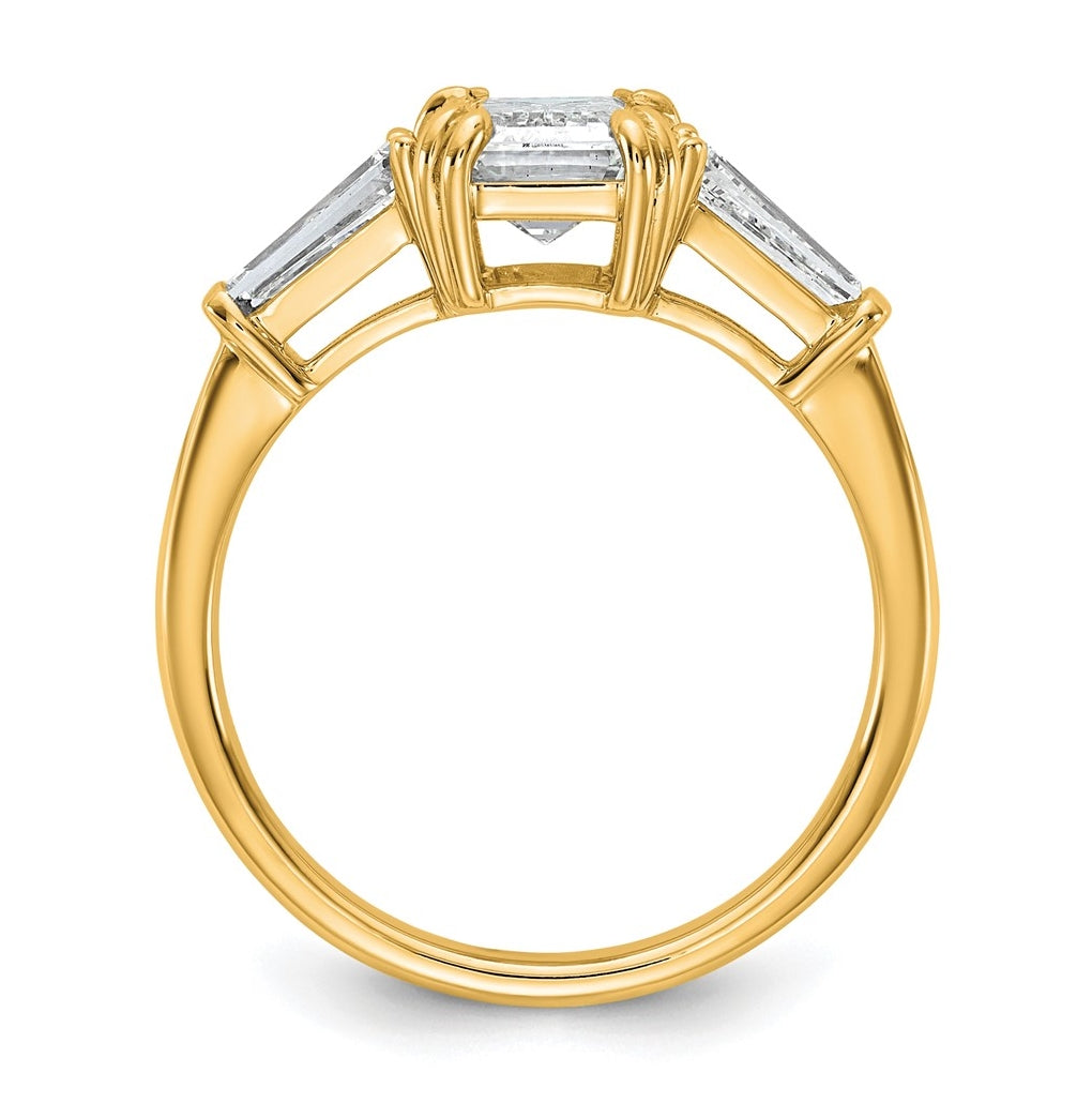 14k Yellow Gold 2 1/5 carat Certified Lab Grown Diamond VS+ F+ Complete Emerald and Tapered Baguette Engagement Ring
