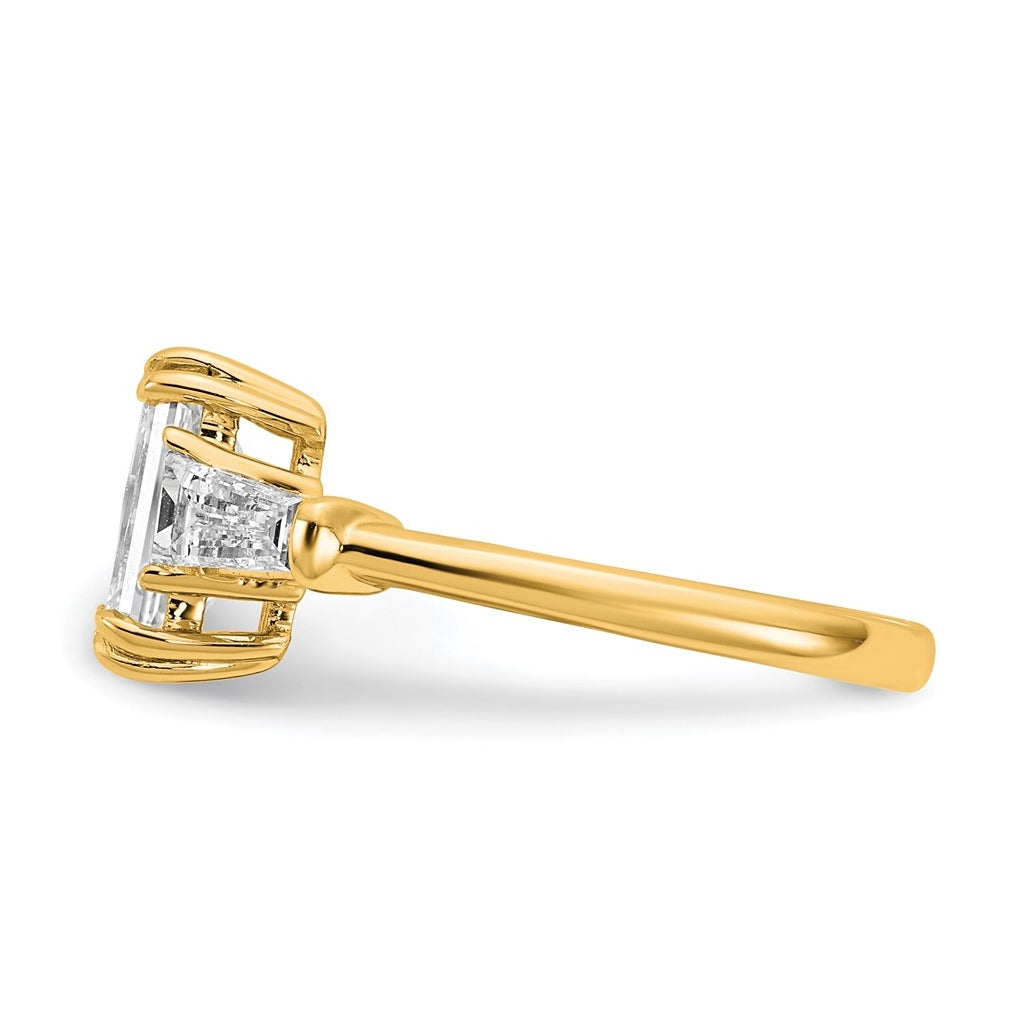 14k Yellow Gold 2 1/5 carat Certified Lab Grown Diamond VS+ F+ Complete Emerald and Tapered Baguette Engagement Ring