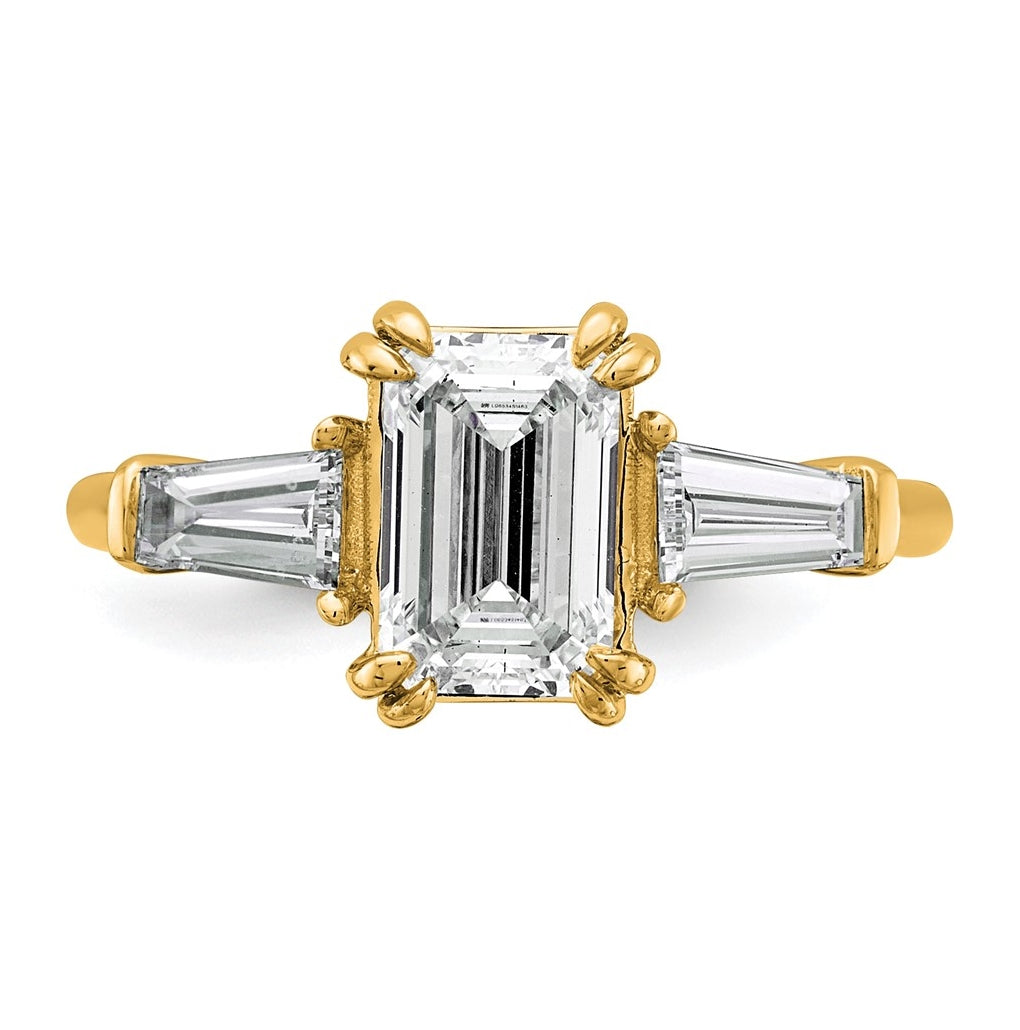14k Yellow Gold 2 1/5 carat Certified Lab Grown Diamond VS+ F+ Complete Emerald and Tapered Baguette Engagement Ring
